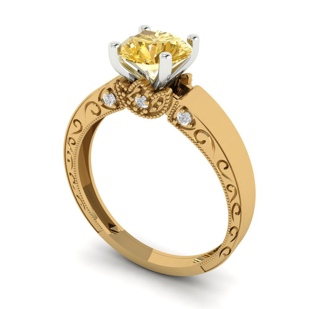 1.06 cttw Yellow Moissanite Solitaire  Engagement Ring - Solid Yellow/White Gold (VVS1, Round Cut,6.5mm)