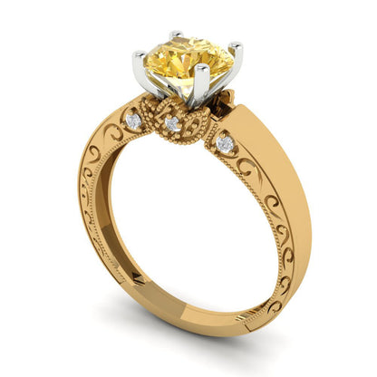 1.06 cttw Yellow Moissanite Solitaire  Engagement Ring - Solid Yellow/White Gold (VVS1, Round Cut,6.5mm)