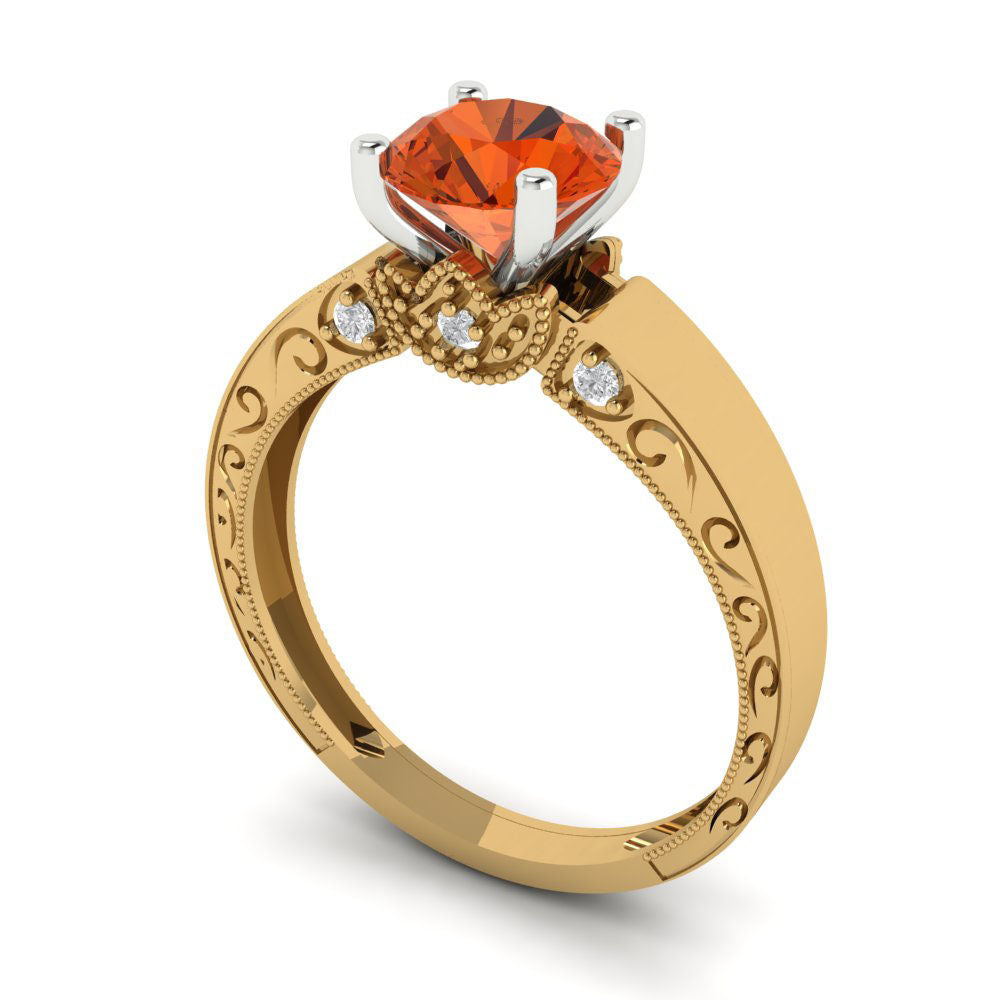 1.06 cttw Zirconia Simulated Red Diamond Solitaire  Engagement Ring - Solid Gold (VVS1, Round Cut,6.5mm)