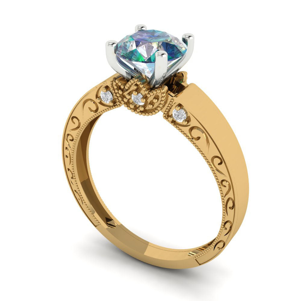1.06 cttw Blue Moissanite Solitaire  Engagement Ring - Solid Yellow/White Gold (VVS1, Round Cut,6.5mm)