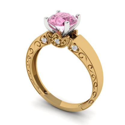 1.06 cttw Zirconia Simulated Pink Diamond Solitaire  Engagement Ring - Solid Gold (VVS1, Round Cut,6.5mm)
