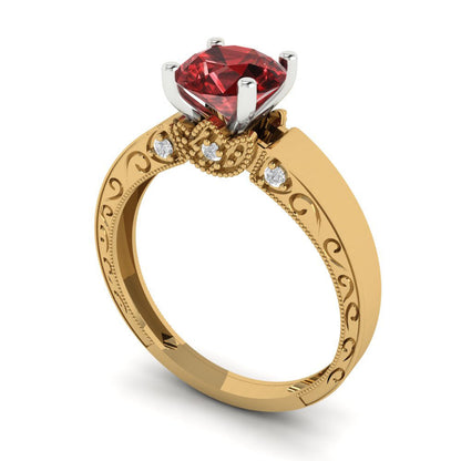 1.06 cttw Natural Garnet Solitaire  Engagement Ring - Solid Gold (Round Cut,6.5mm)