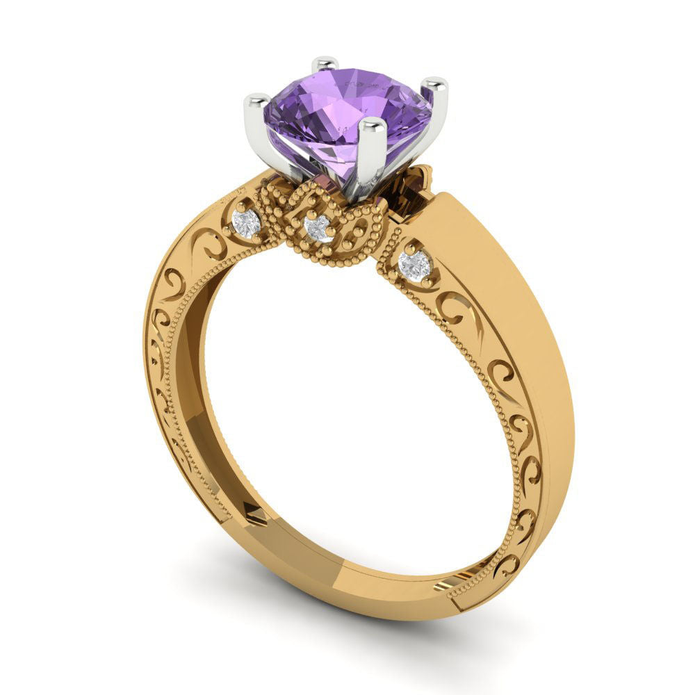 1.06 cttw Simulated Alexandrite Solitaire  Engagement Ring - Solid Yellow/White Gold (VVS1, Round Cut,6.5mm)