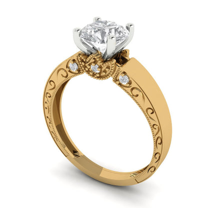 1.06 cttw White Sapphire Solitaire  Engagement Ring - Solid Yellow/White Gold (VVS1, Round Cut,6.5mm)