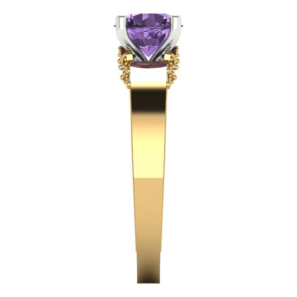 1.06 cttw Simulated Alexandrite Solitaire  Engagement Ring - Solid Yellow/White Gold (VVS1, Round Cut,6.5mm)