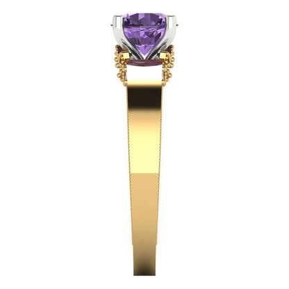 1.06 cttw Simulated Alexandrite Solitaire  Engagement Ring - Solid Yellow/White Gold (VVS1, Round Cut,6.5mm)