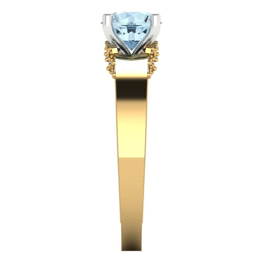1.06 cttw Natural Sky Blue Topaz Solitaire  Engagement Ring - Solid Yellow/White Gold (VVS1, Round Cut,6.5mm)