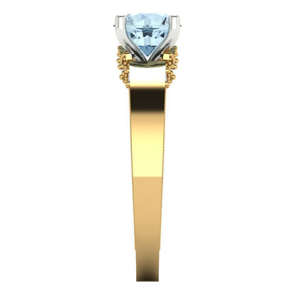 1.06 cttw Natural Sky Blue Topaz Solitaire  Engagement Ring - Solid Yellow/White Gold (VVS1, Round Cut,6.5mm)