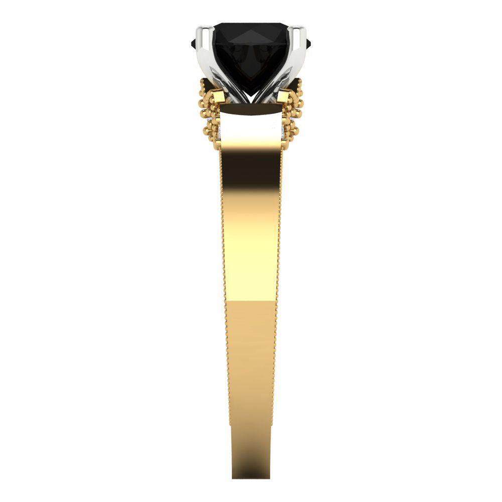 1.06 cttw Natural Onyx Solitaire  Engagement Ring - Solid Yellow/White Gold (VVS1, Round Cut,6.5mm)