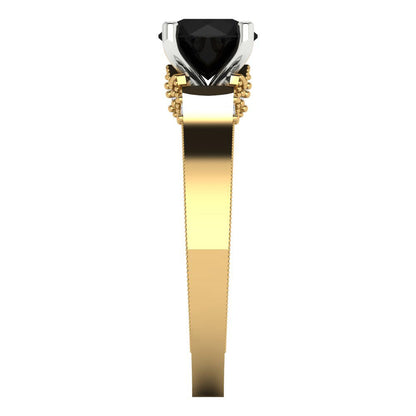 1.06 cttw Natural Onyx Solitaire  Engagement Ring - Solid Yellow/White Gold (VVS1, Round Cut,6.5mm)