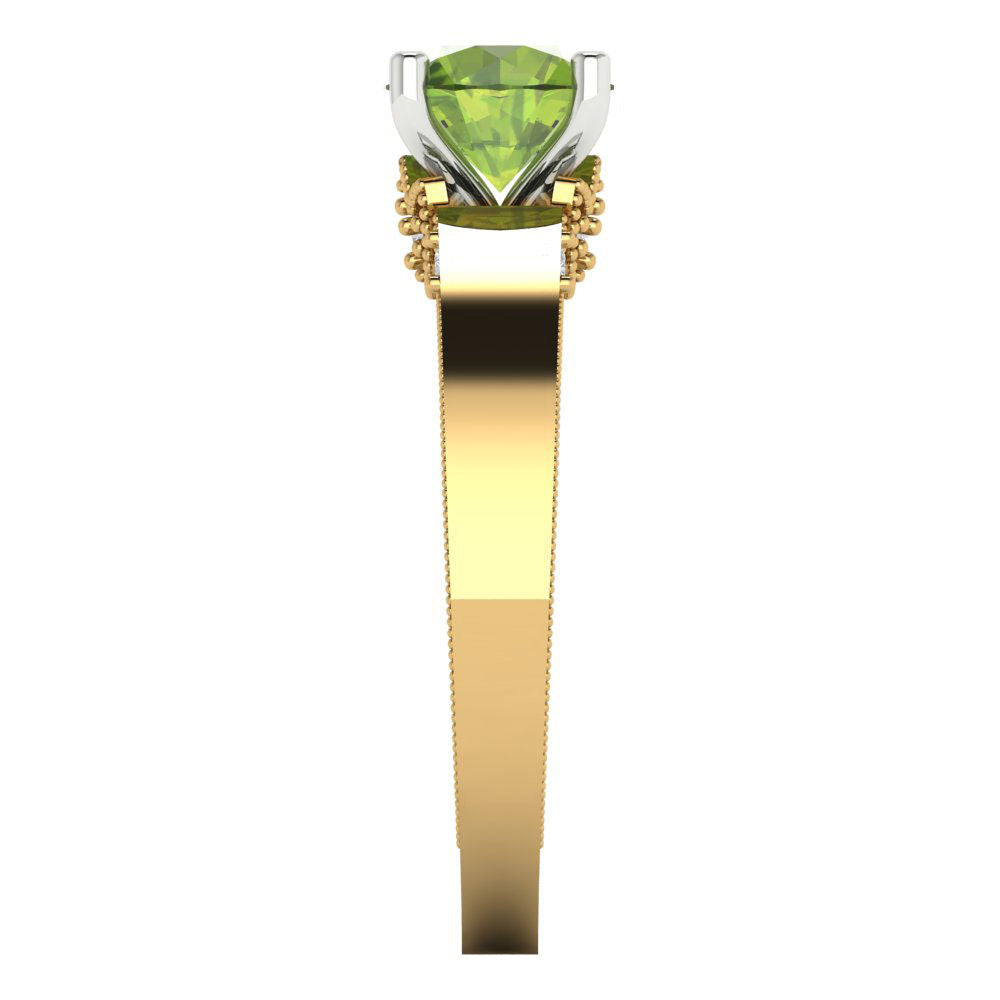 1.06 cttw Natural Peridot Solitaire  Engagement Ring - Solid Yellow/White Gold (VVS1, Round Cut,6.5mm)