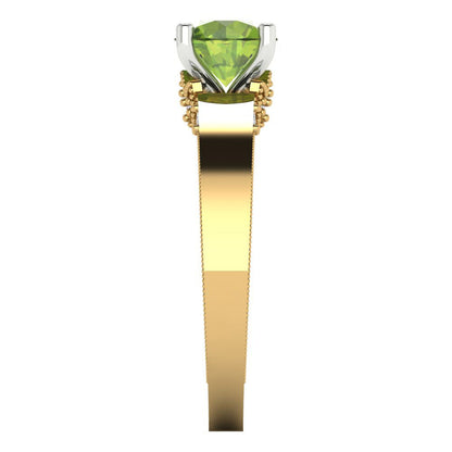 1.06 cttw Natural Peridot Solitaire  Engagement Ring - Solid Yellow/White Gold (VVS1, Round Cut,6.5mm)