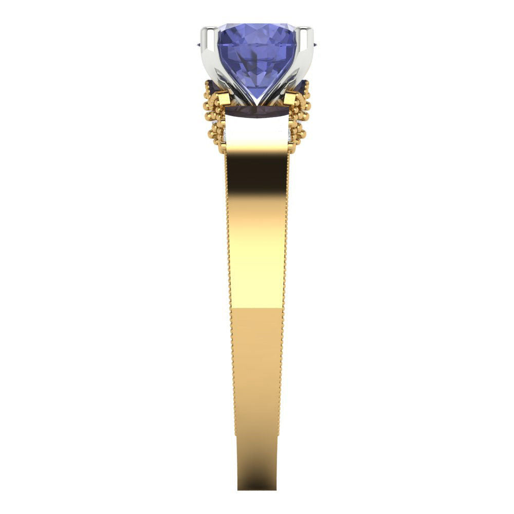 1.06 cttw Simulated Tanzanite Solitaire  Engagement Ring - Solid Yellow/White Gold (VVS1, Round Cut,6.5mm)