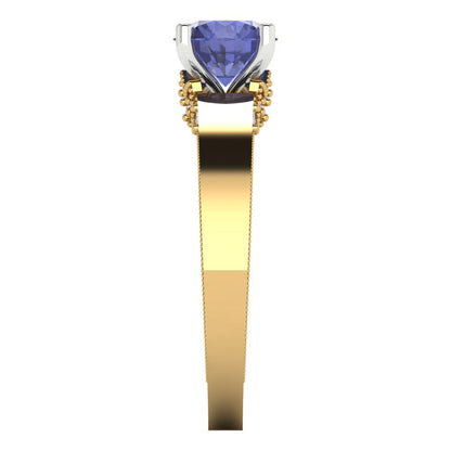 1.06 cttw Simulated Tanzanite Solitaire  Engagement Ring - Solid Yellow/White Gold (VVS1, Round Cut,6.5mm)
