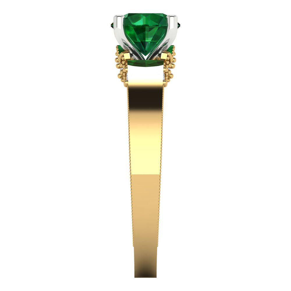 1.06 cttw Simulated Emerald Solitaire  Engagement Ring - Solid Yellow/White Gold (VVS1, Round Cut,6.5mm)