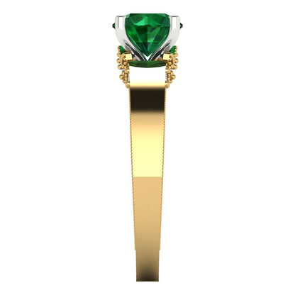 1.06 cttw Simulated Emerald Solitaire  Engagement Ring - Solid Yellow/White Gold (VVS1, Round Cut,6.5mm)