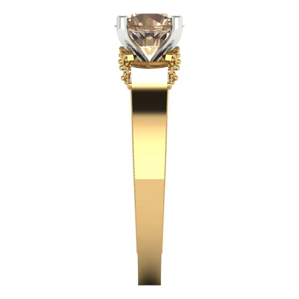 1.06 cttw Yellow Moissanite Solitaire  Engagement Ring - Solid Yellow/White Gold (VVS1, Round Cut,6.5mm)