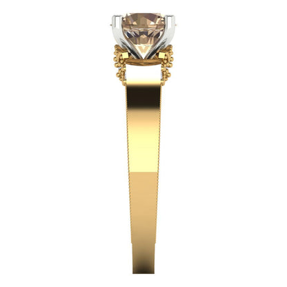 1.06 cttw Yellow Moissanite Solitaire  Engagement Ring - Solid Yellow/White Gold (VVS1, Round Cut,6.5mm)