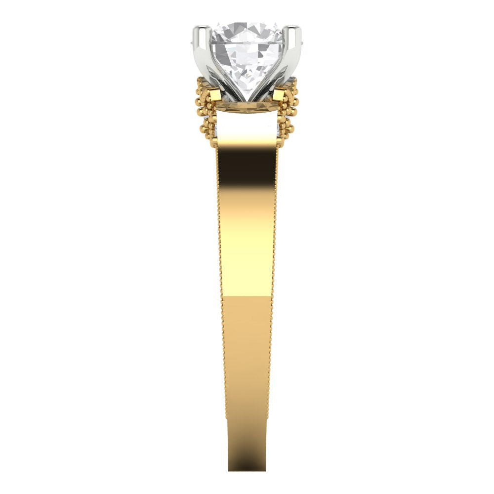 1.06 cttw Zirconia Simulated Diamond Solitaire  Engagement Ring - Solid Yellow/White Gold (VVS1, Round Cut,6.5mm)