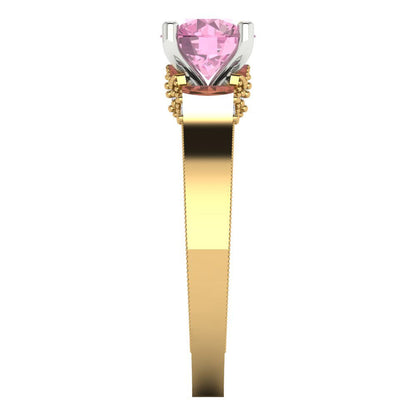 1.06 cttw Zirconia Simulated Pink Diamond Solitaire  Engagement Ring - Solid Gold (VVS1, Round Cut,6.5mm)
