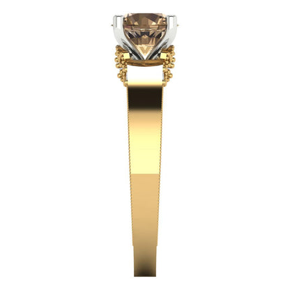 1.06 cttw Zirconia Simulated Champagne Diamond Solitaire  Engagement Ring - Solid Gold (VVS1, Round Cut,6.5mm)