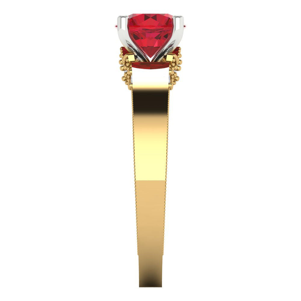 1.06 cttw Simulated Pink Tourmaline Solitaire  Engagement Ring - Solid Yellow/White Gold (VVS1, Round Cut,6.5mm)
