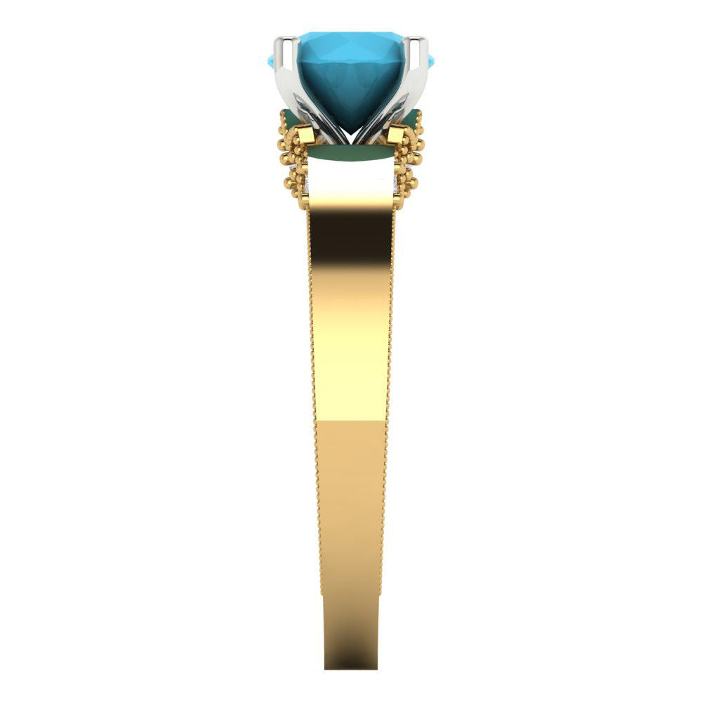1.06 cttw Simulated Turquoise Solitaire  Engagement Ring - Solid Gold (Round Cut,6.5mm)