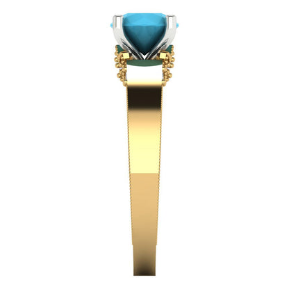 1.06 cttw Simulated Turquoise Solitaire  Engagement Ring - Solid Gold (Round Cut,6.5mm)