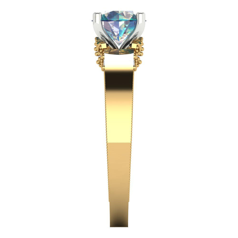 1.06 cttw Blue Moissanite Solitaire  Engagement Ring - Solid Yellow/White Gold (VVS1, Round Cut,6.5mm)