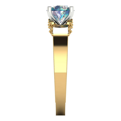 1.06 cttw Blue Moissanite Solitaire  Engagement Ring - Solid Yellow/White Gold (VVS1, Round Cut,6.5mm)