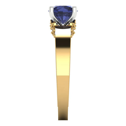 1.06 cttw Simulated Blue Sapphire Solitaire  Engagement Ring - Solid Gold (Round Cut,6.5mm)
