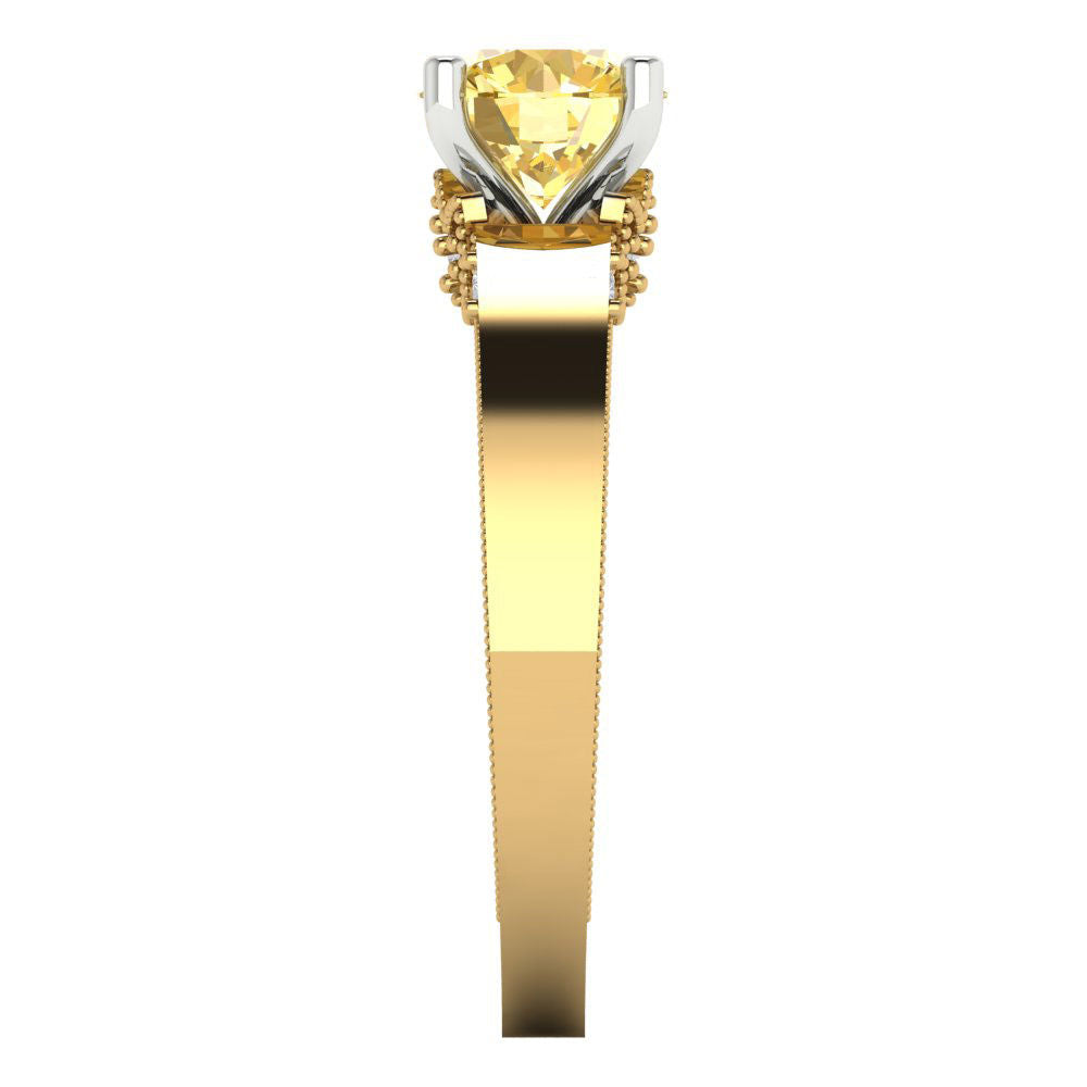 1.06 cttw Natural Citrine Solitaire  Engagement Ring - Solid Gold (Round Cut,6.5mm)