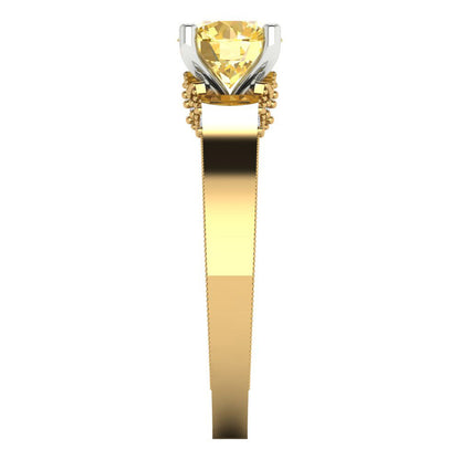 1.06 cttw Natural Citrine Solitaire  Engagement Ring - Solid Gold (Round Cut,6.5mm)