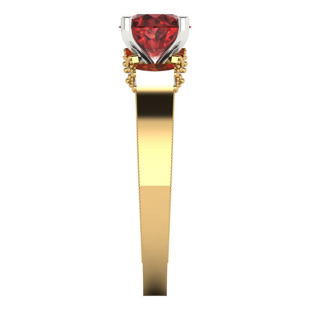 1.06 cttw Natural Garnet Solitaire  Engagement Ring - Solid Gold (Round Cut,6.5mm)