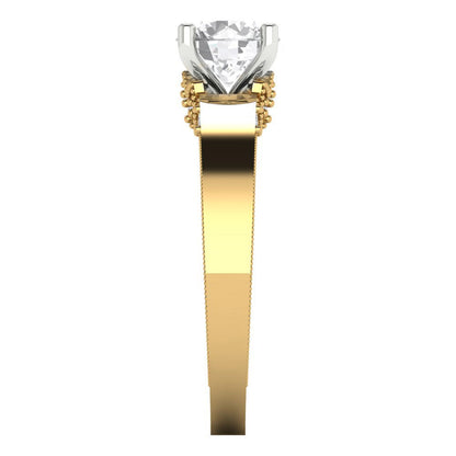 1.06 cttw White Sapphire Solitaire  Engagement Ring - Solid Yellow/White Gold (VVS1, Round Cut,6.5mm)