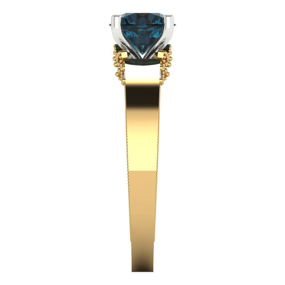 1.06 cttw Natural London Blue Topaz Solitaire  Engagement Ring - Solid Yellow/White Gold (VVS1, Round Cut,6.5mm)