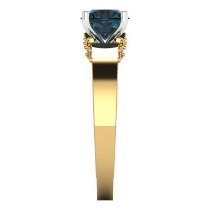 1.06 cttw Natural London Blue Topaz Solitaire  Engagement Ring - Solid Yellow/White Gold (VVS1, Round Cut,6.5mm)
