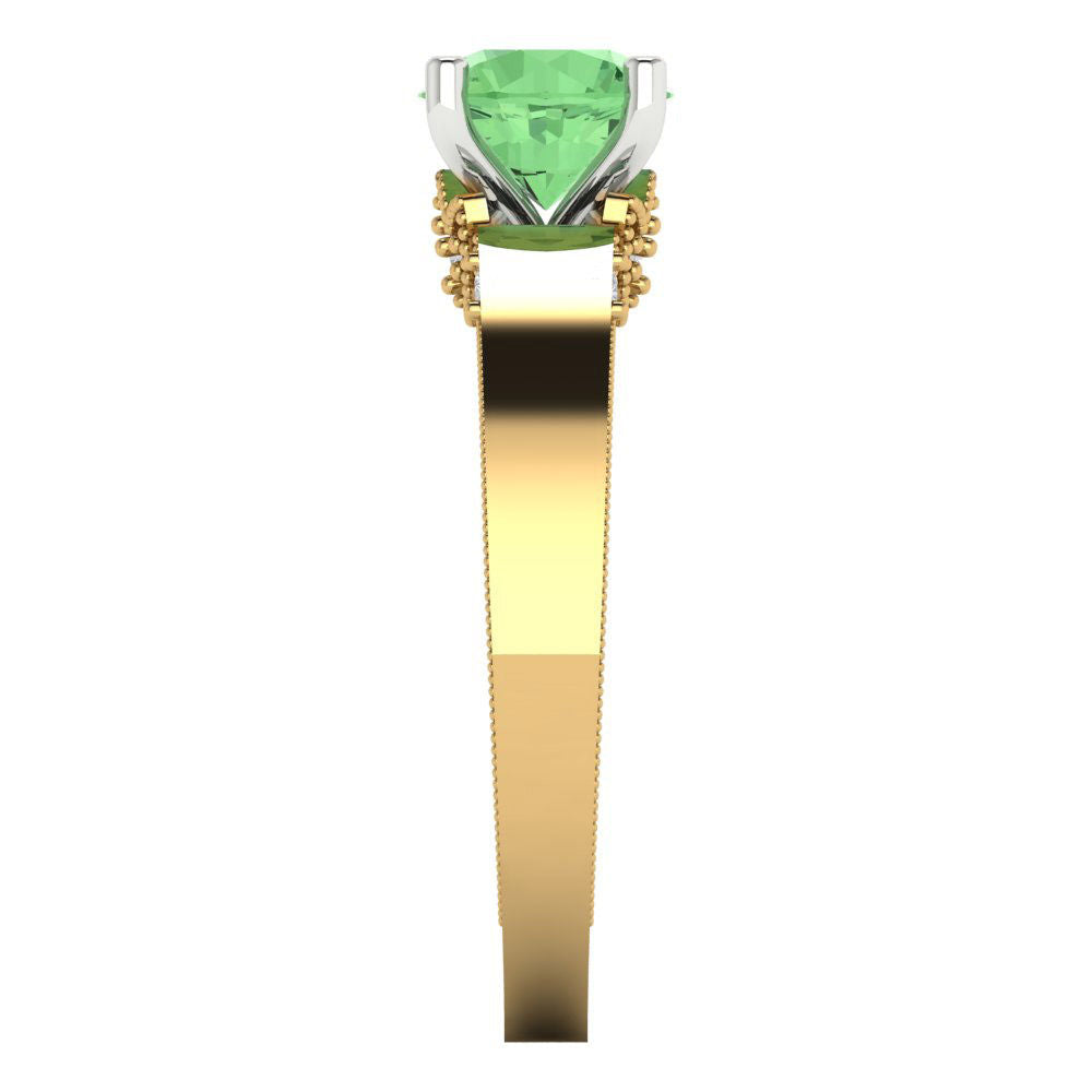 1.06 cttw Zirconia Simulated Green Diamond Solitaire  Engagement Ring - Solid Yellow/White Gold (VVS1, Round Cut,6.5mm)