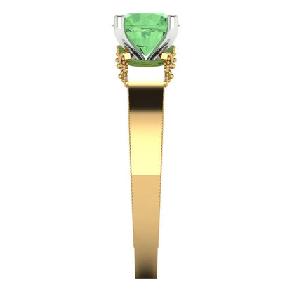 1.06 cttw Zirconia Simulated Green Diamond Solitaire  Engagement Ring - Solid Yellow/White Gold (VVS1, Round Cut,6.5mm)