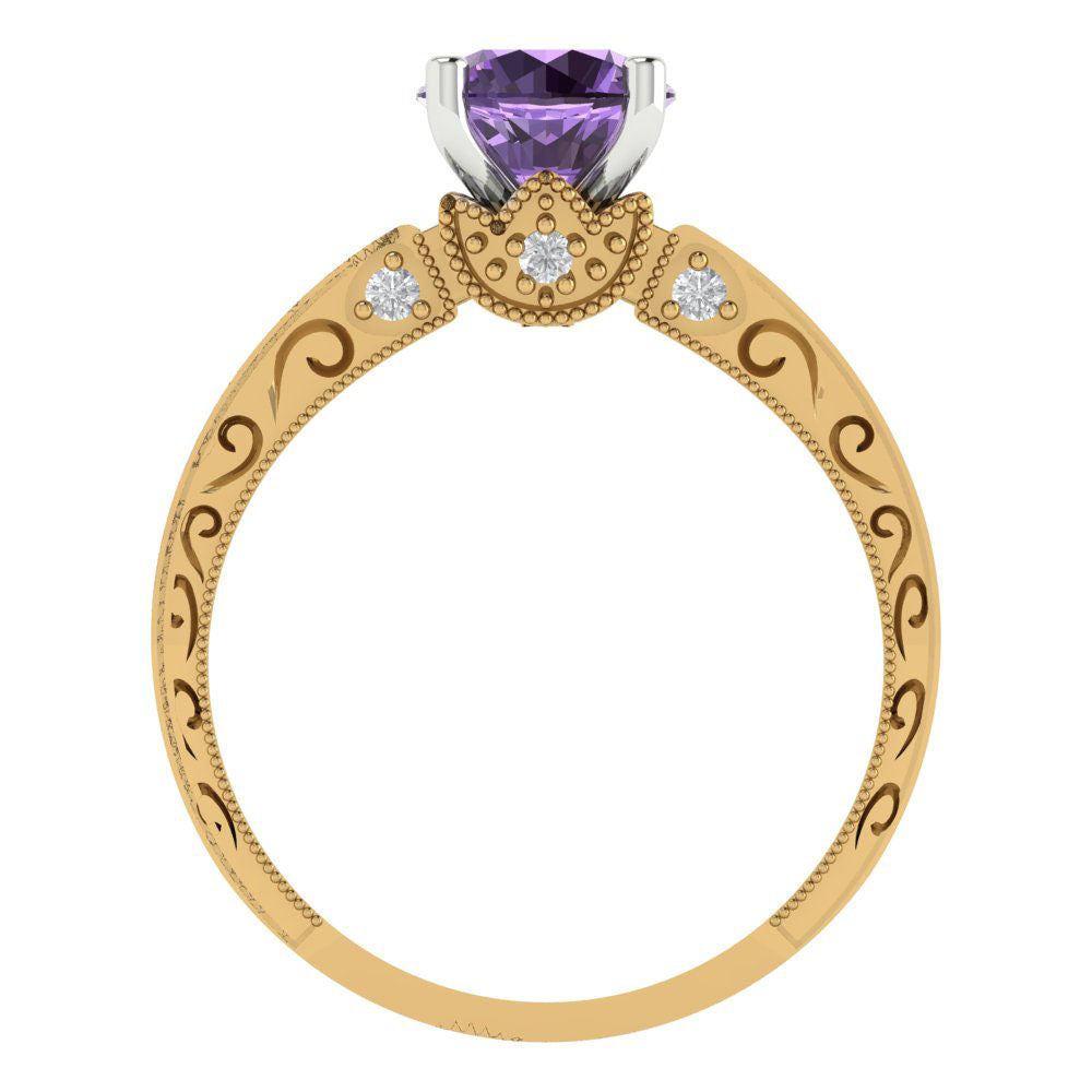 1.06 cttw Simulated Alexandrite Solitaire  Engagement Ring - Solid Yellow/White Gold (VVS1, Round Cut,6.5mm)