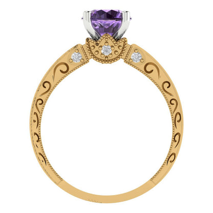 1.06 cttw Simulated Alexandrite Solitaire  Engagement Ring - Solid Yellow/White Gold (VVS1, Round Cut,6.5mm)