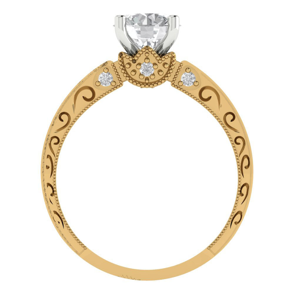 1.06 cttw Zirconia Simulated Diamond Solitaire  Engagement Ring - Solid Yellow/White Gold (VVS1, Round Cut,6.5mm)