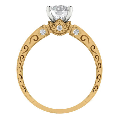 1.06 cttw Zirconia Simulated Diamond Solitaire  Engagement Ring - Solid Yellow/White Gold (VVS1, Round Cut,6.5mm)