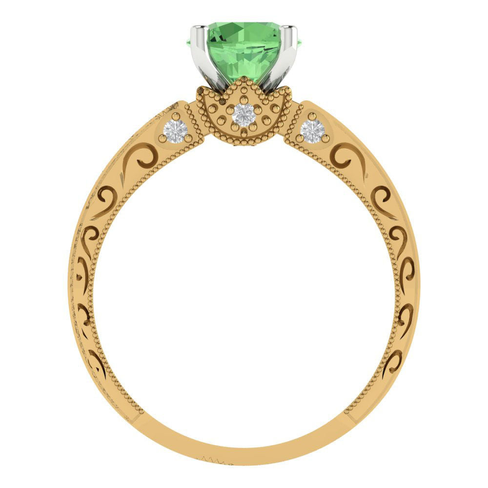 1.06 cttw Zirconia Simulated Green Diamond Solitaire  Engagement Ring - Solid Yellow/White Gold (VVS1, Round Cut,6.5mm)