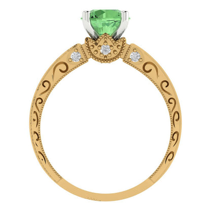 1.06 cttw Zirconia Simulated Green Diamond Solitaire  Engagement Ring - Solid Yellow/White Gold (VVS1, Round Cut,6.5mm)
