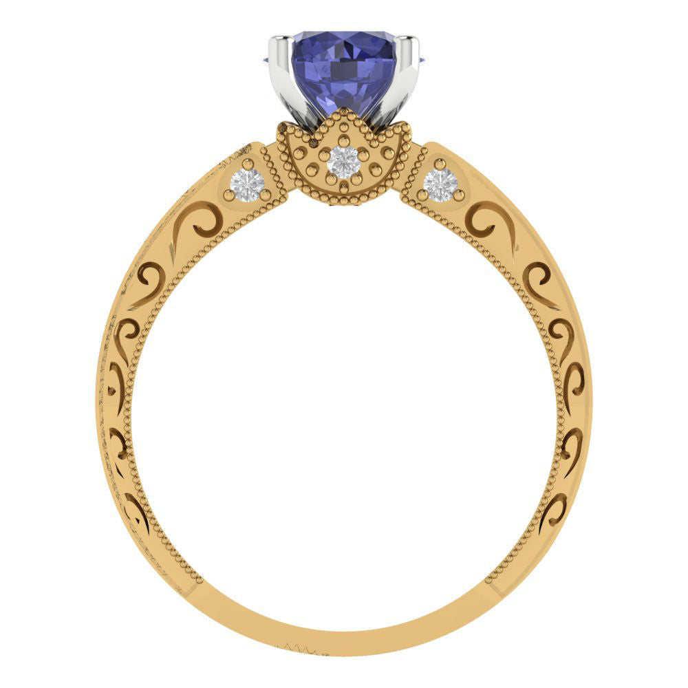1.06 cttw Simulated Tanzanite Solitaire  Engagement Ring - Solid Yellow/White Gold (VVS1, Round Cut,6.5mm)