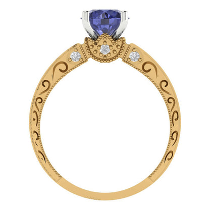1.06 cttw Simulated Tanzanite Solitaire  Engagement Ring - Solid Yellow/White Gold (VVS1, Round Cut,6.5mm)