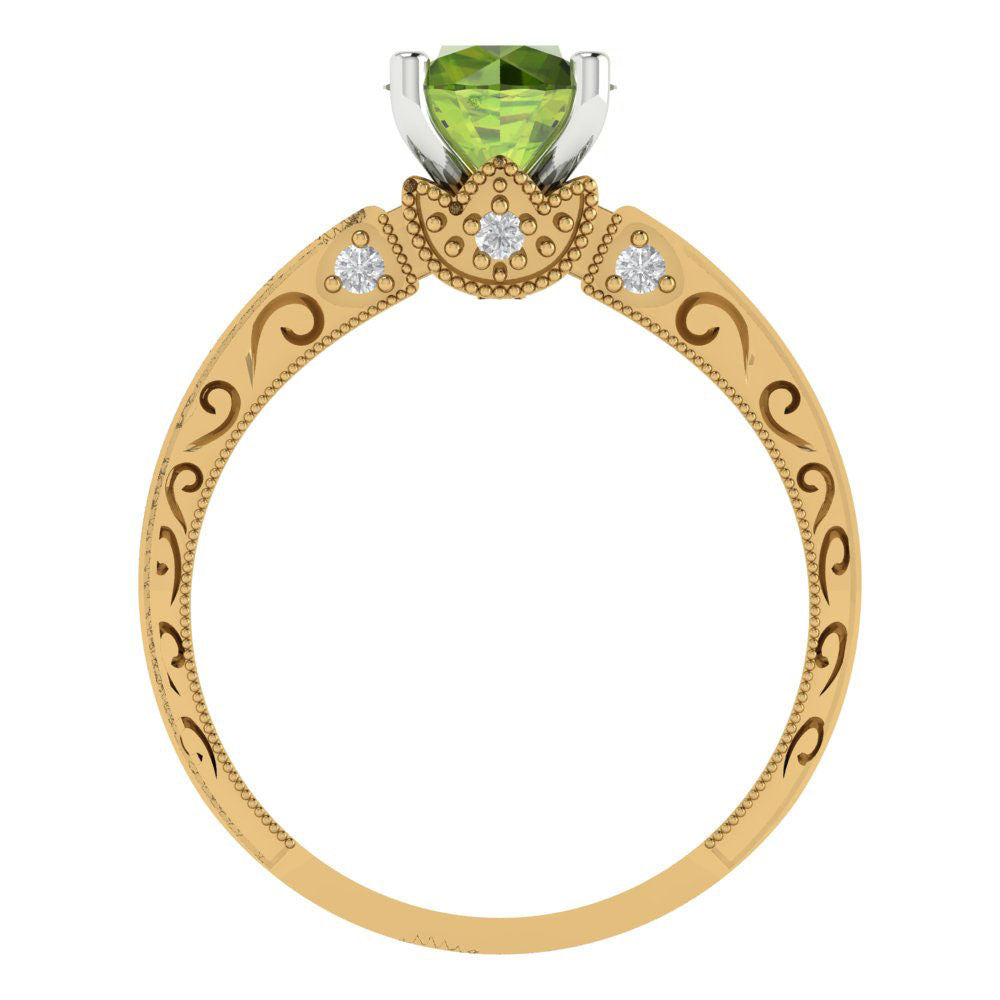 1.06 cttw Natural Peridot Solitaire  Engagement Ring - Solid Yellow/White Gold (VVS1, Round Cut,6.5mm)