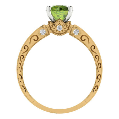 1.06 cttw Natural Peridot Solitaire  Engagement Ring - Solid Yellow/White Gold (VVS1, Round Cut,6.5mm)