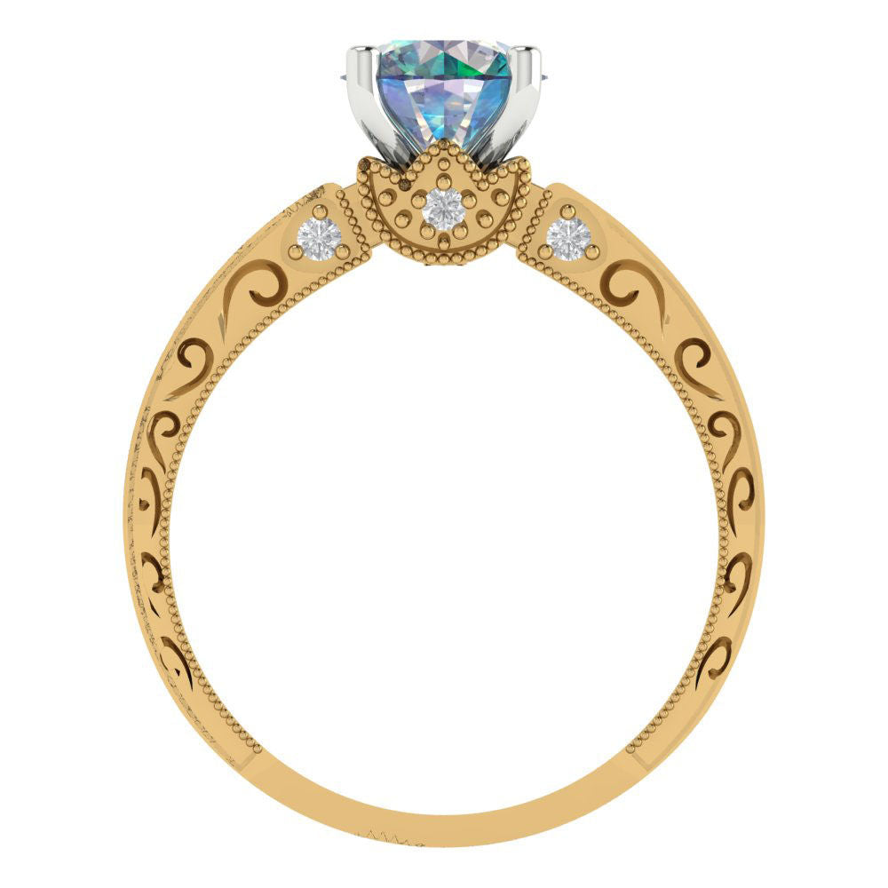 1.06 cttw Blue Moissanite Solitaire  Engagement Ring - Solid Yellow/White Gold (VVS1, Round Cut,6.5mm)